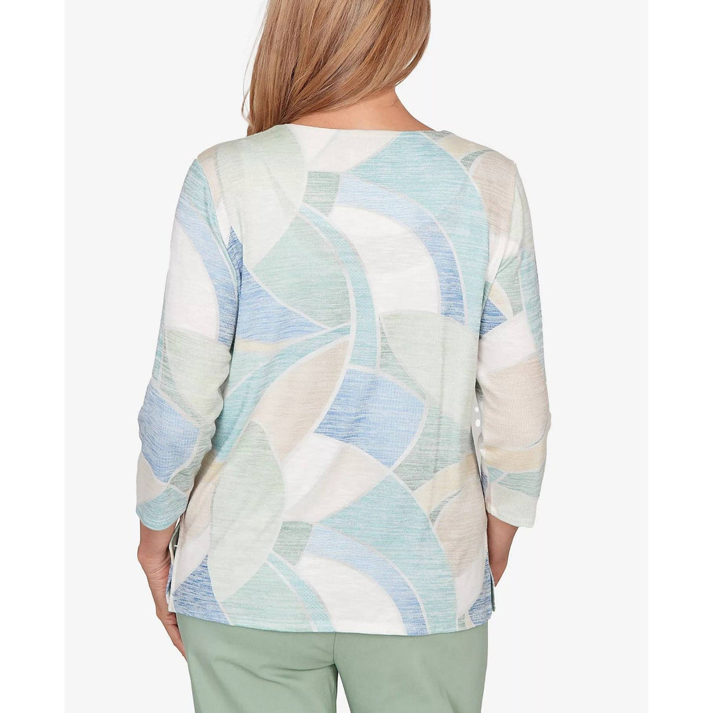 MSRP $59 Alfred Dunner Women's St. Augustine L Stained Glass Print Top Embellis