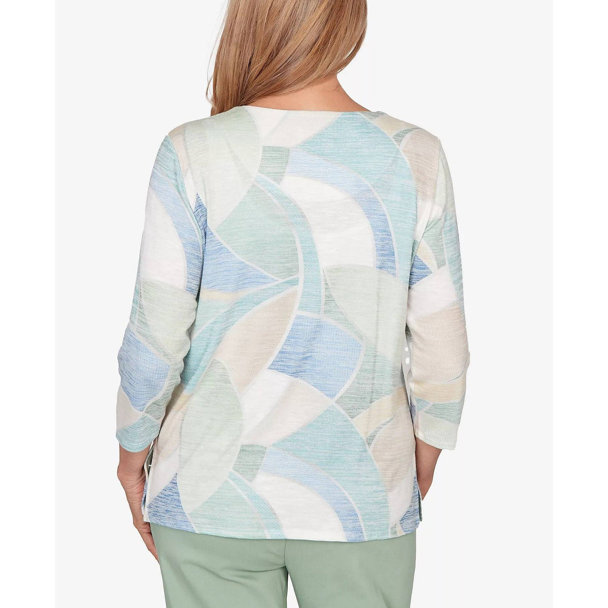 MSRP $59 Alfred Dunner Women's St. Augustine L Stained Glass Print Top Embellis