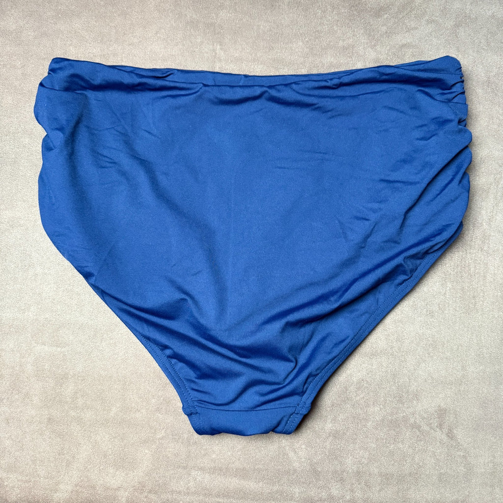 Lands' End Women's 1X Deep Sea Navy Ruched High Waisted Bikini Swim Bottoms  Ple