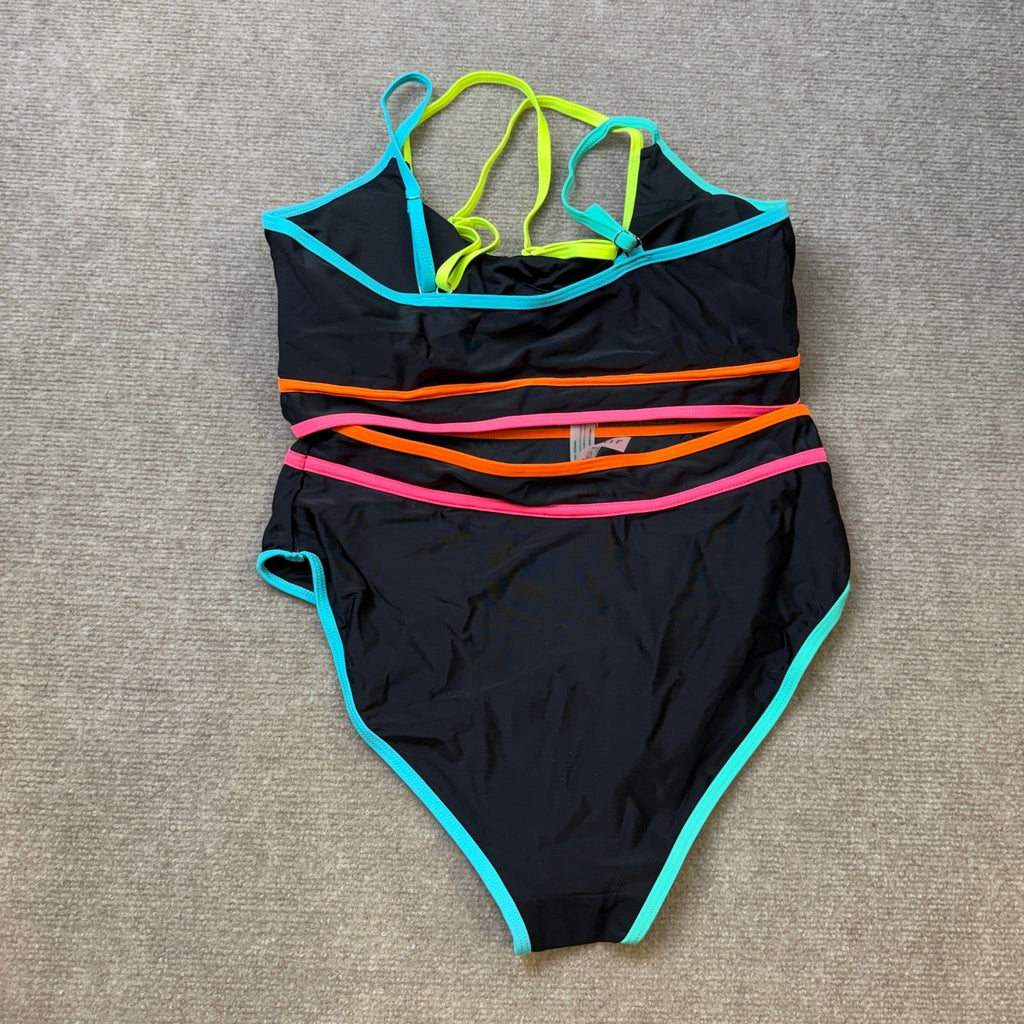 MSRP $42 popvil Women's L High Waisted Bikini Set Neon Two Piece Swimsuit