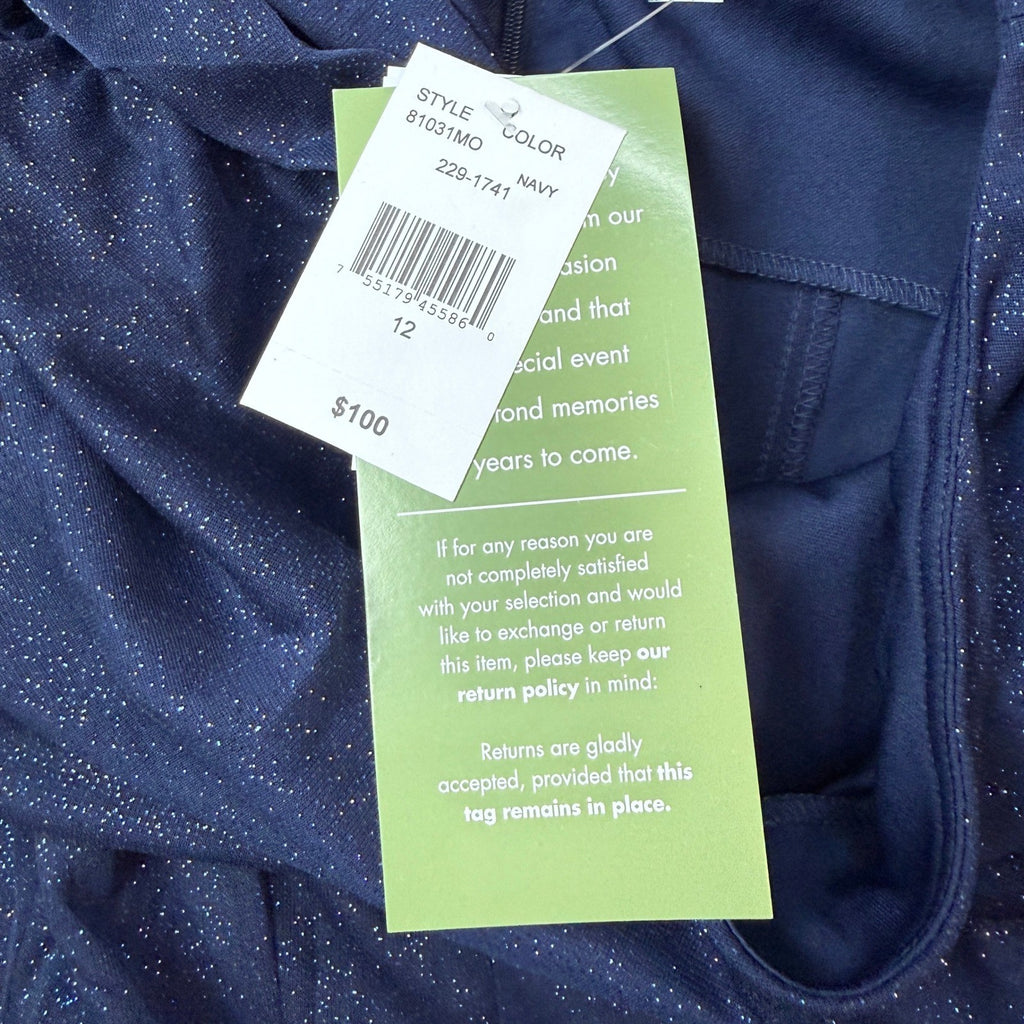 MSRP $100 J Taylor Womens 12 Navy Chiffon Glitter Short Sleeve Dress