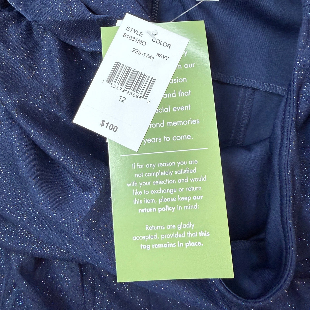 MSRP $100 J Taylor Womens 12 Navy Chiffon Glitter Short Sleeve Dress