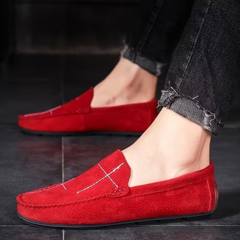 Men's US 8 Red Suede Moccasins Slip On Flat Loafers Casual Dress Shoes