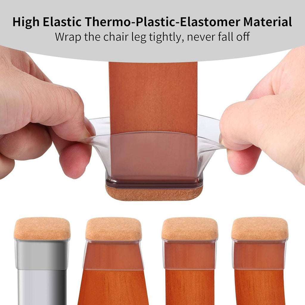 Pack of 16 Ezprotekt L-Rectangle Clear Silicone Chair Leg 1.3-1.7"L x 0.9-1.2"W