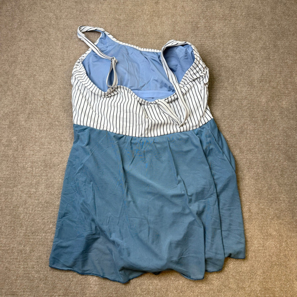 MSRP $36 Aleumdr Womens XL Sky Blue Stripe One Piece Swimdress Swimsuit Tumm