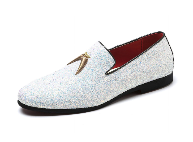 Santimon Men's US 6.5 - 12.5 White Glitter Slip-on Metal Tassels Loafers Shoes