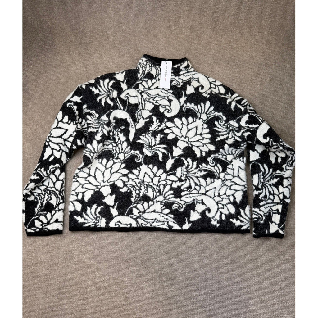 MSRP $58 Liz Claiborne Womens XL Black Floral Funnel Neck Pullover Sweater Long