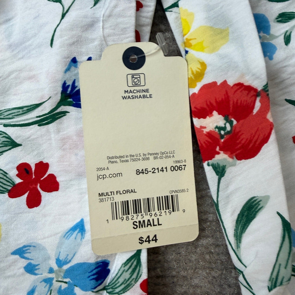MSRP $44 St. John's Bay Womens S Multi Floral Split Crew Neck Blouse 3/4 Sleeve