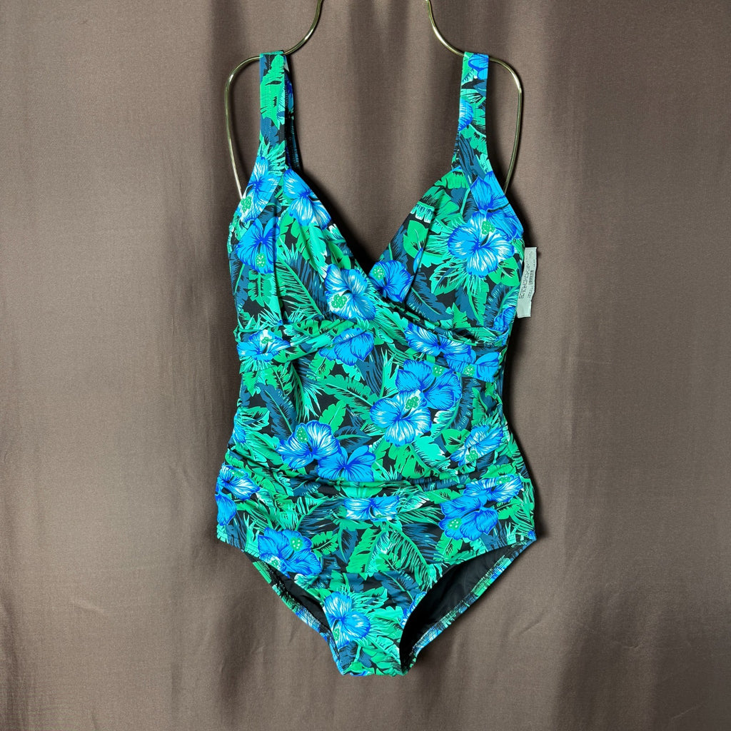 Land’s End Women's XS-L, XS-L LONG SlenderSuit Wrap One-Piece Swimsuit Black/Tur