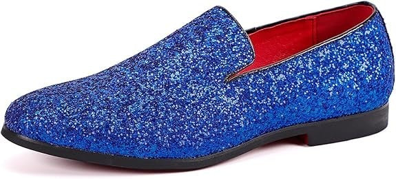 Santimon Men's US 8.5, 9.5 Blue Glitter Slip On Loafers Sequin Dress Shoes