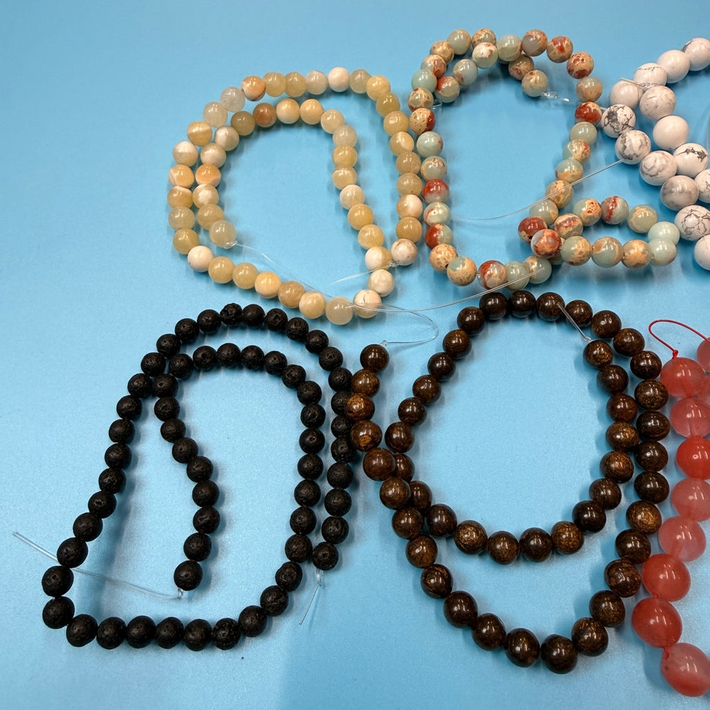 Set of 10 Natural Gemstone Round Beads Strands 15" Sizes 6,8,10 mm 14oz №B14