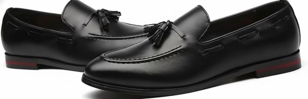 Santimon Men's US 12.5 Black Tassel Flats Loafers Slip On Dress Shoes