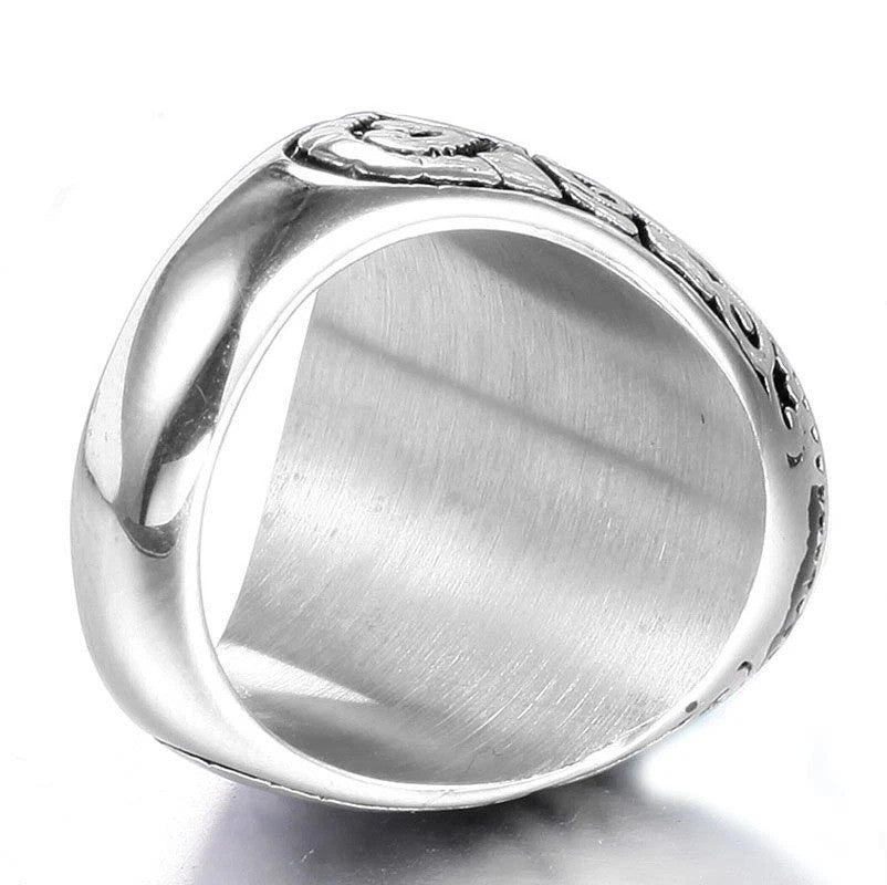 Mens Oval Black Onyx Silver Ring Stainless Steel Retro Biker Jewelry Size 8-12