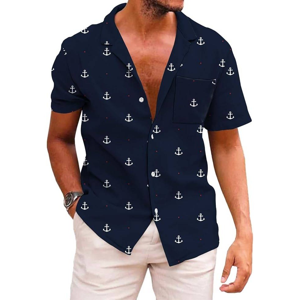 Lot of 2 MSRP $26 KYKU Men's 3XL Anchor Blue Hawaiian Shirt Short Sleeve Button