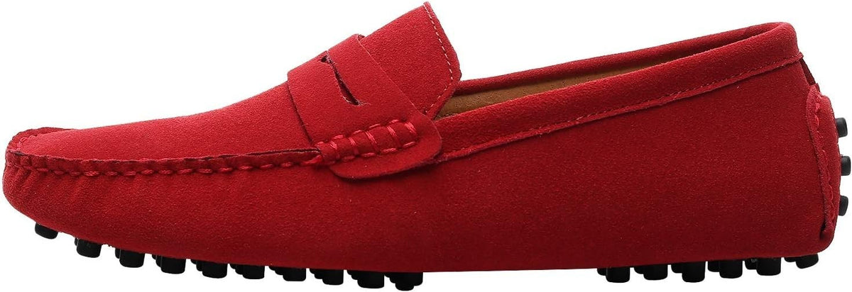 Santimon Mens US 7,9.5 Red Moc Toe Suede Penny Loafers Casual Shoes