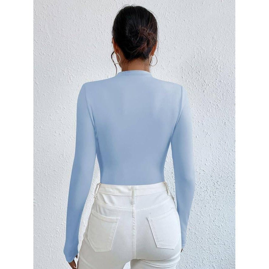 MSRP $38 SweatyRocks Women's M Bodysuit Mock Neck Casual Ruched Long Sleeve
