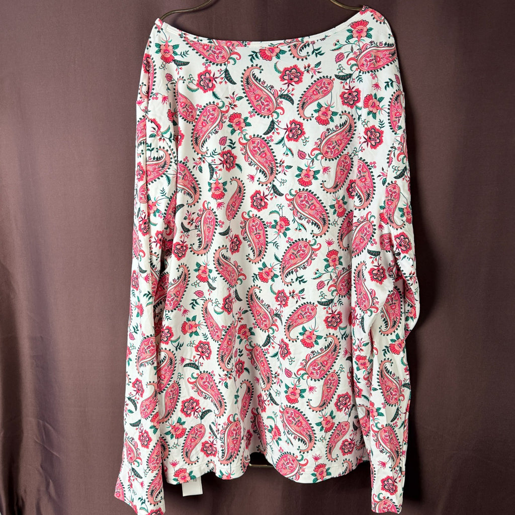 Lands' End Women's M-1X LONG Long Sleeve Rash Guard Swim Tee White Multi Paisley