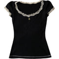 MSRP $23 Aopwsrlyi Women's L Y2k Fairy Grunge Shirt See Through Square Neck Lace