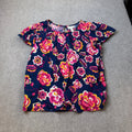 St. John's Bay Womens XL Navy Boho Floral Short Sleeve Keyhole Blouse Top
