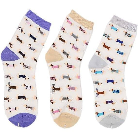 Set of 3 Women's Haute Dachshund Dog Socks Casual Crew Socks Animal