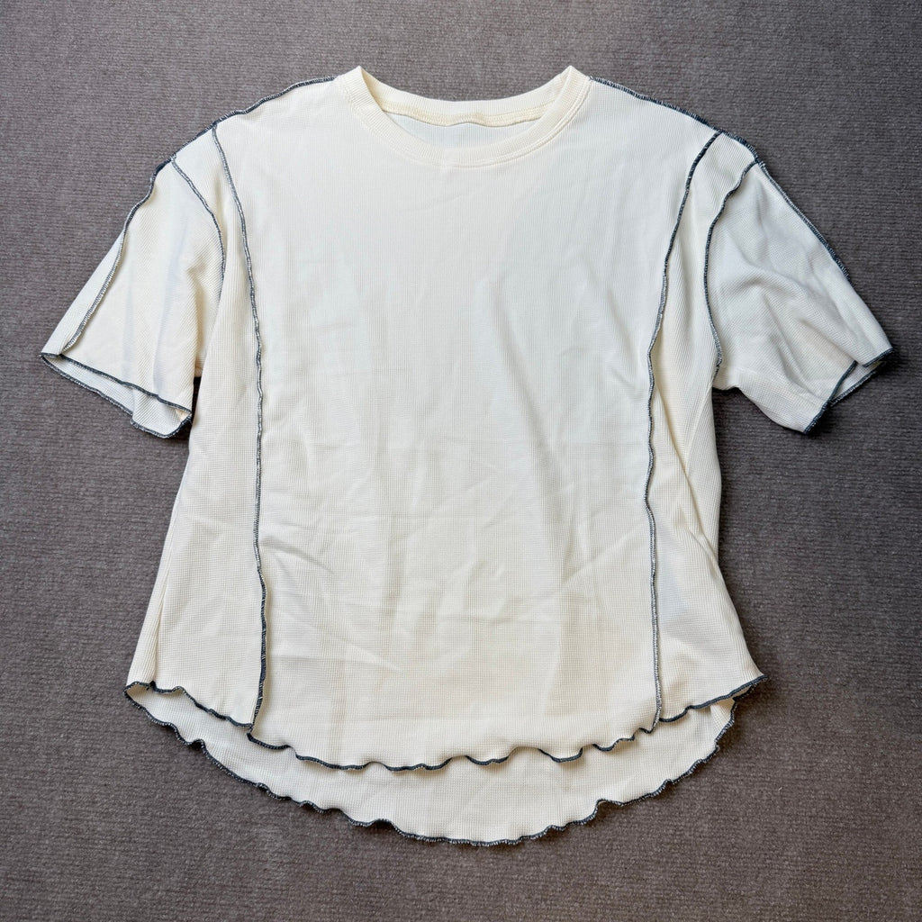 Women's Half Sleeve Oversized T-Shirt Loose Contrast Color Stripe Round Neck T