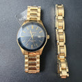 Armitron 20/5374GP Men's Watch and Bracelet Set Gold Tone New Battery Date Fun