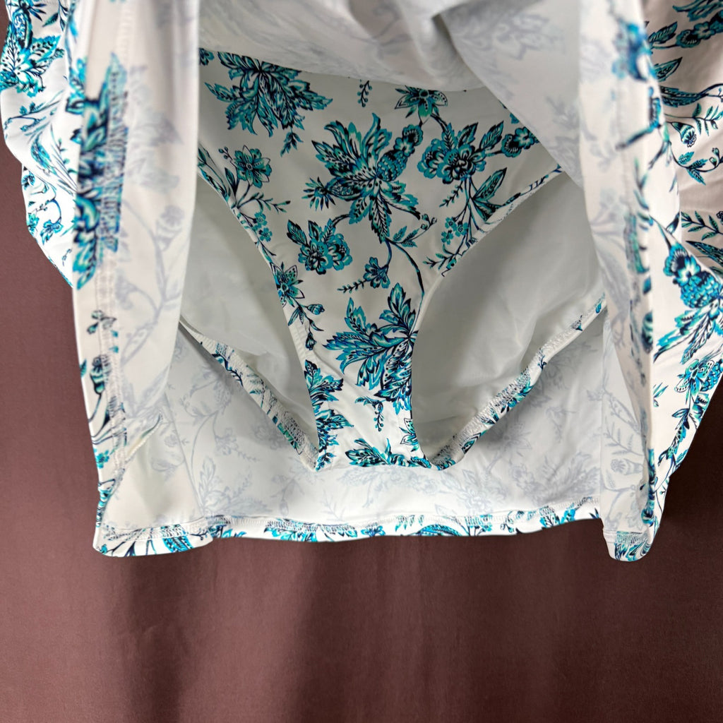 Lands' End Women's 4-8, 4-14W LONG Tummy Control Swim Skirt White/Turquoise