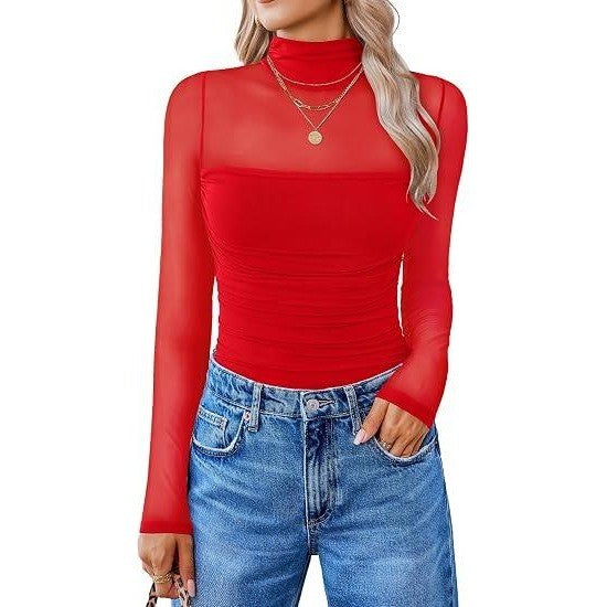 MSRP $39 Avidlove Womens M Red Long Sleeve Bodysuit Turtle Neck Shapewear Body
