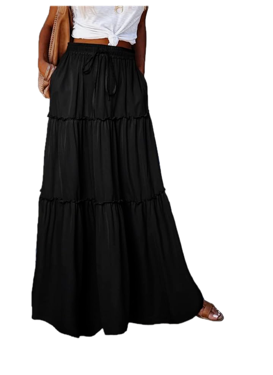 EARKOHA Comfy Casual Maxi Skirt for Women Sz M Tie Waist Paisley Skirt Black  Pl