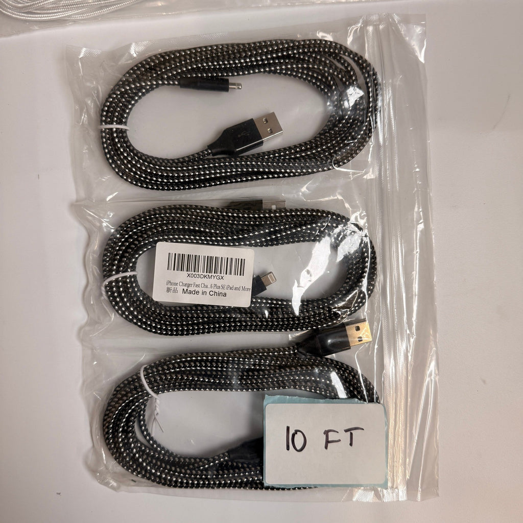 Lot of 5 Mixed Braided USB-C & USB-A to Lightning Fast Charging Cables 10ft