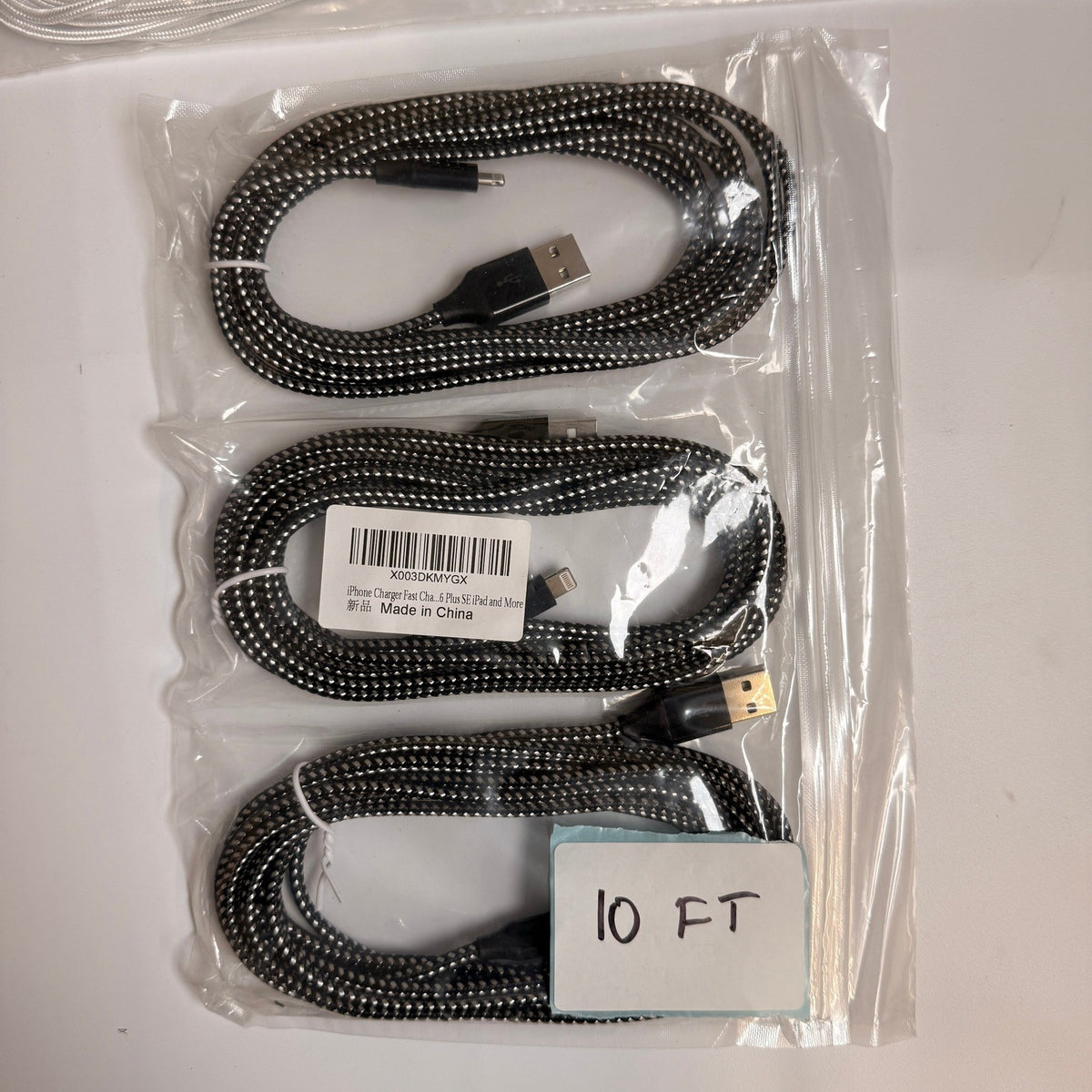 Lot of 5 Mixed Braided USB-C & USB-A to Lightning Fast Charging Cables 10ft
