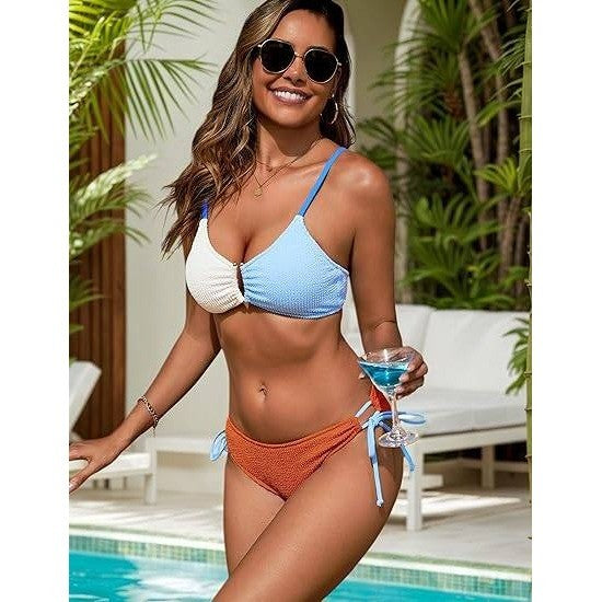 MSRP $39 Blooming Jelly Womens L Color Block Sexy 2 Piece Bikini Sets Cheeky Hi