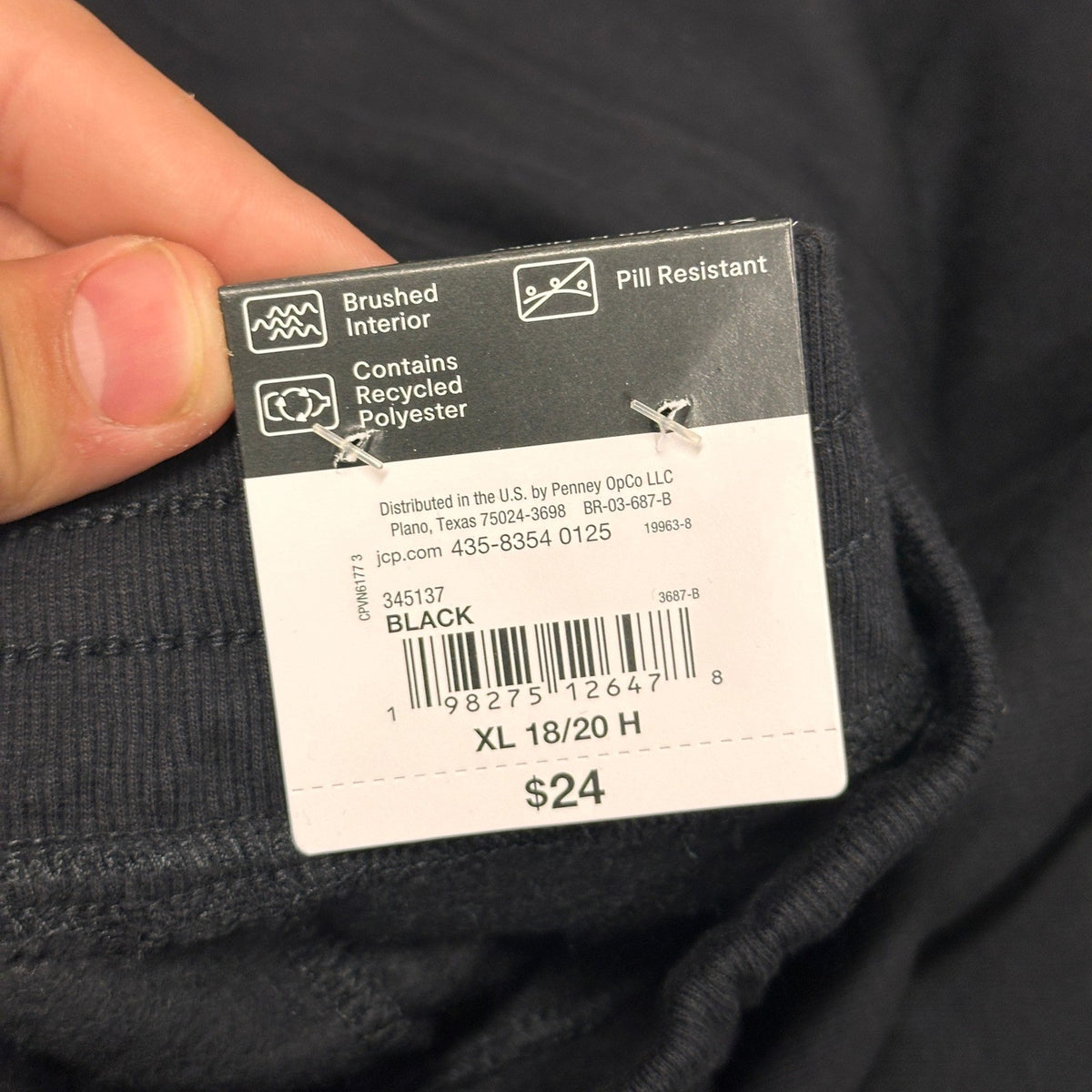 MSRP $24 Xersion Boys XL 18-20 Husky Black Fleece Jogger Sweatpants