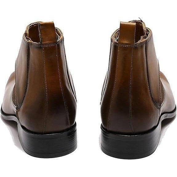 Santimon Men's US 7 Brown Leather Pointed Toe Lace up Chelsea Dress Chukka Boots
