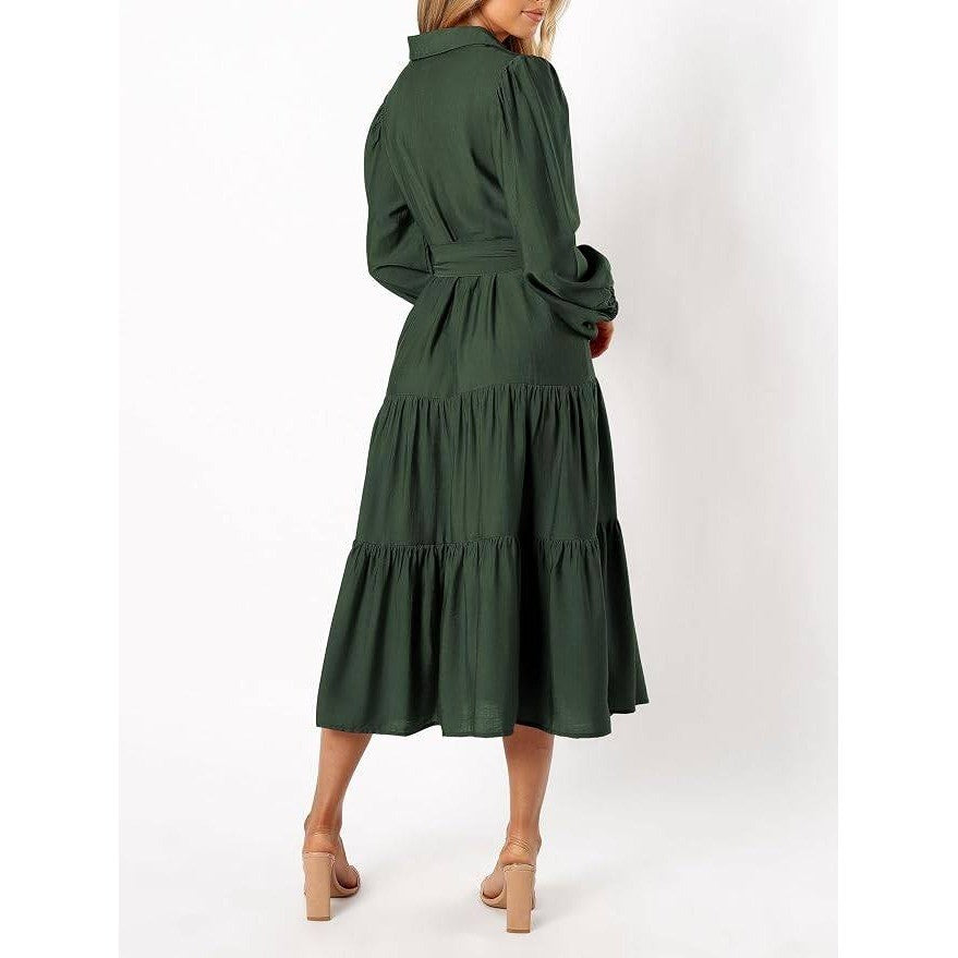 MSRP $58 MASCOMODA Women's L Fall Long Sleeve Midi Dress Casual V Neck Butt