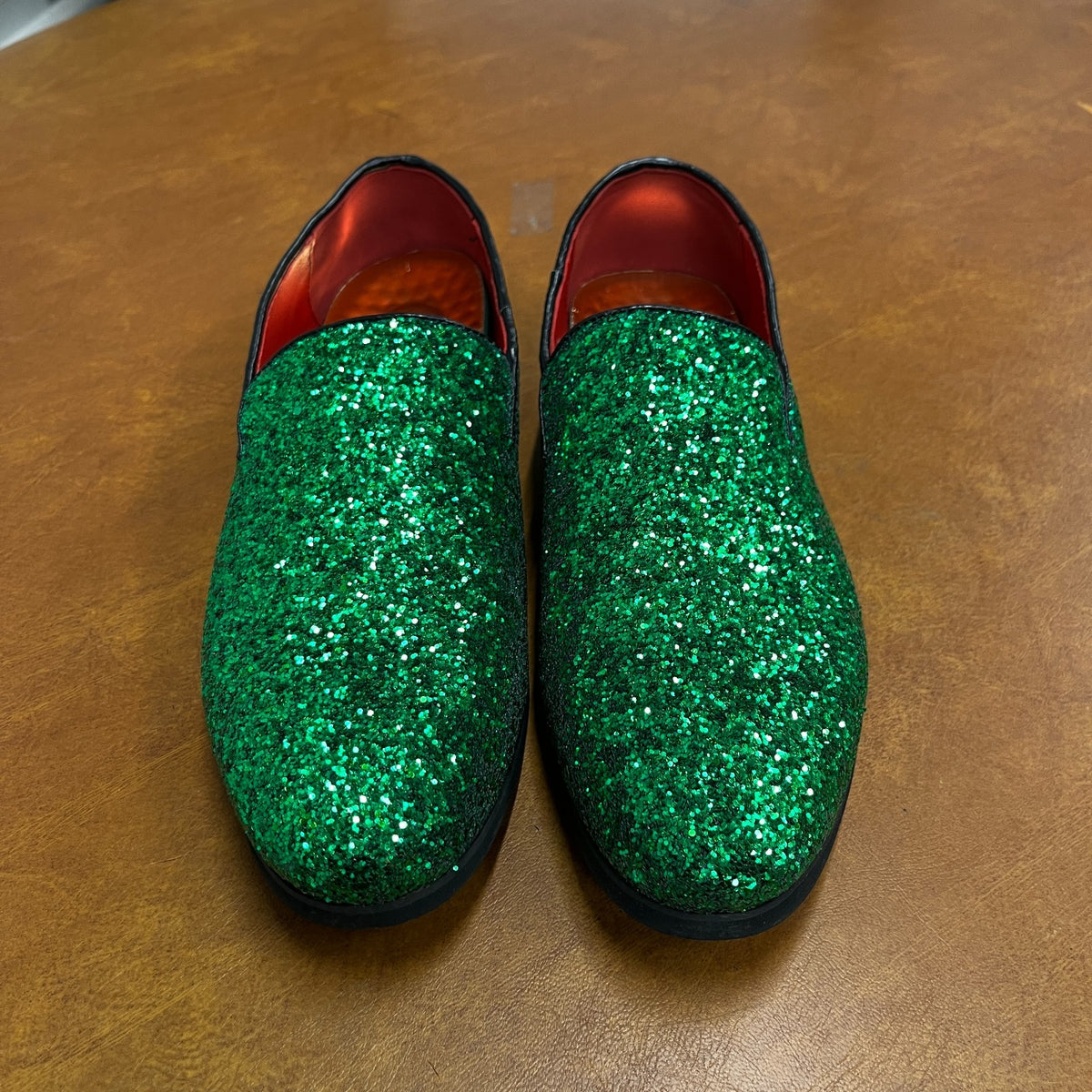 Santimon Men's US 7.5 - 12 Green Glitter Slip-On Loafers Sequin Dress Shoes
