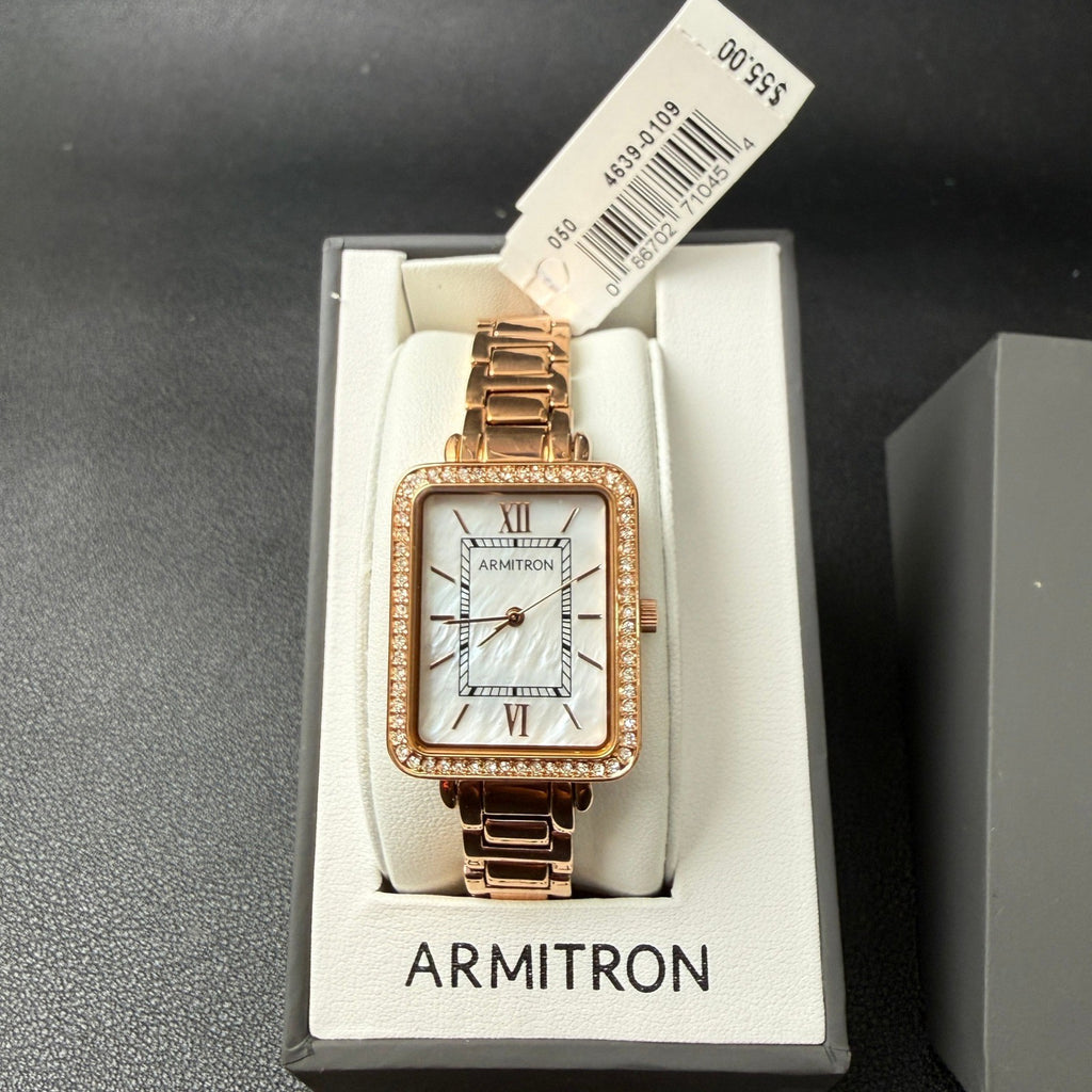 MSRP $55 Armitron Women's 75/5841RG Rose Gold Crystal Accented Bracelet Watch