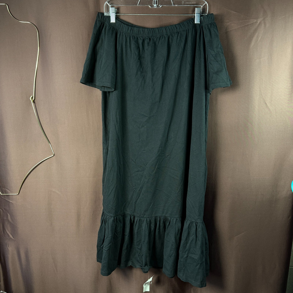 Lands' End Women's M-1X LONG Cotton Off Shoulder Ruffle Hem Swim Coverup Dress