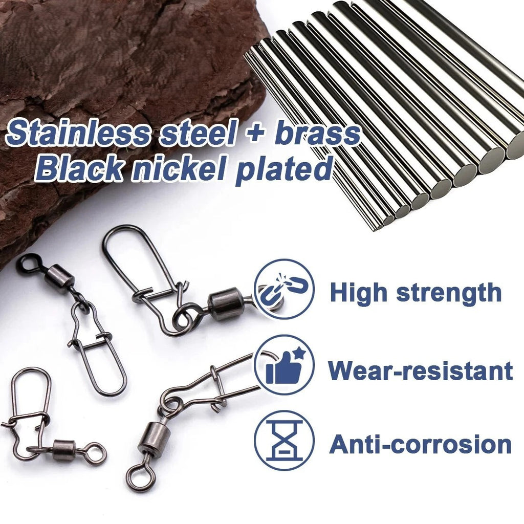 Pack of 250 Fishing Connector Rolling Swivels Barrel Bearing with Snap Fit