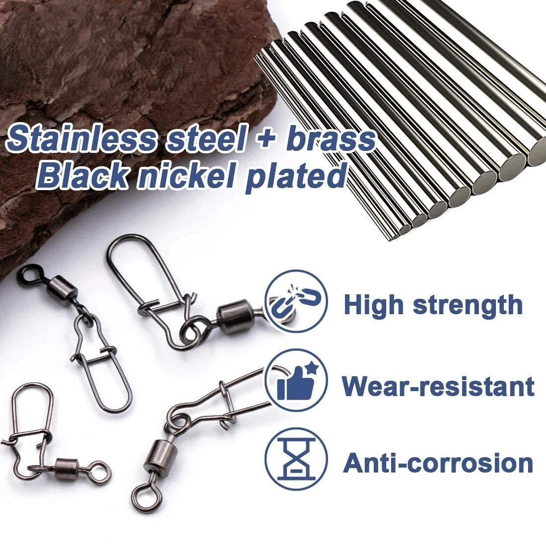 Pack of 250 Fishing Connector Rolling Swivels Barrel Bearing with Snap Fit