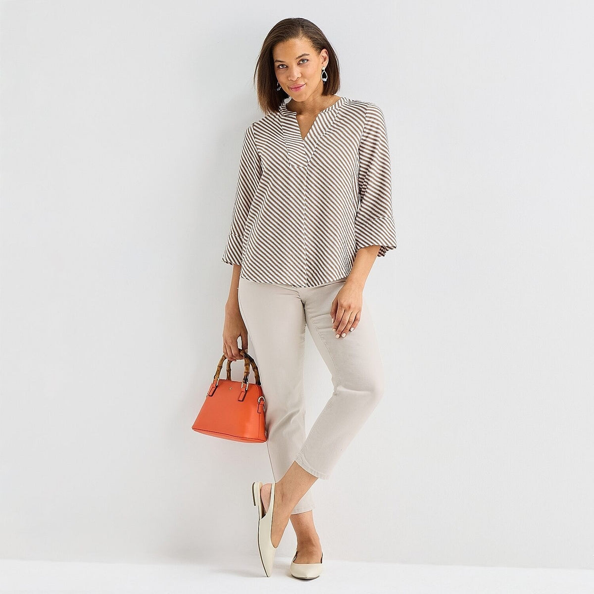 MSRP $48 Liz Claiborne Womens XXL Coffee Bias Split 3/4 Sleeve Tunic Top Crew N
