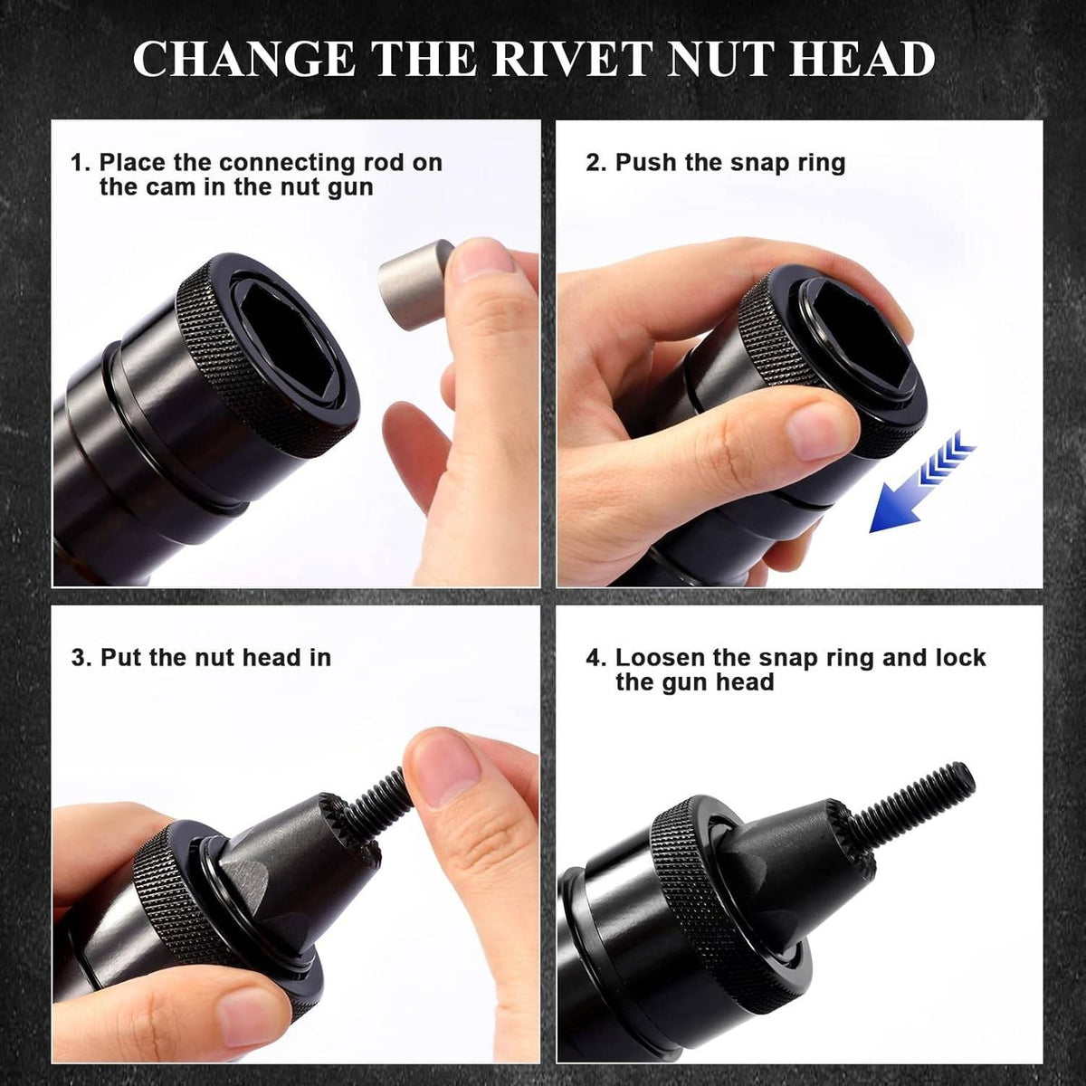 KIARUO LM07 Pneumatic Rivet Nut Tool M6 M8 M10 Metric with Self-locking Head To