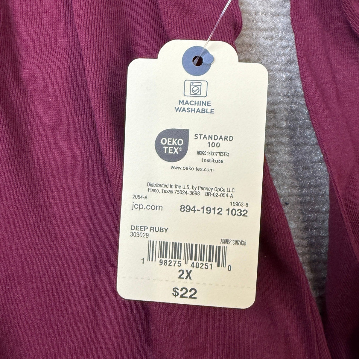 MSRP $22 St. John's Bay Women's 2X Deep Ruby Long Sleeve Essential Tee