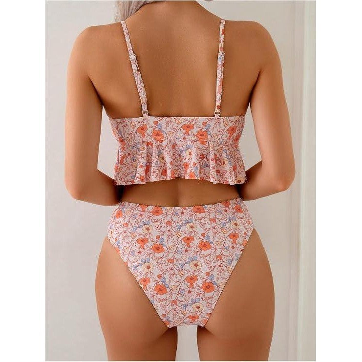 MSRP $35 Verdusa Women's M Two Piece Boho Floral Tankini Set Ruffle Camisole Top