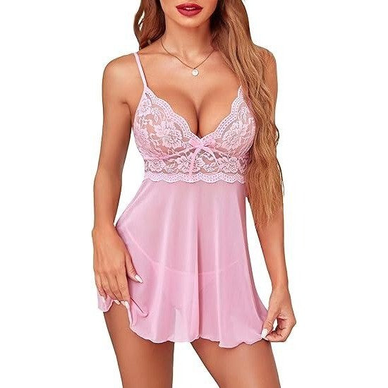 MSRP $19 Avidlove Women's S Pink Lingerie Lace Babydoll Strap Chemise Halter