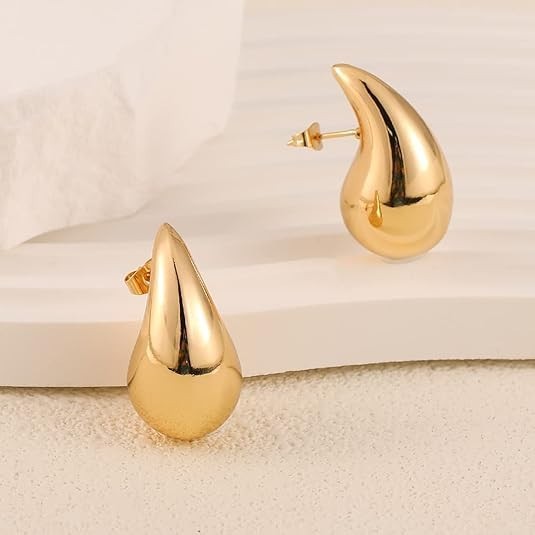 Gold Teardrop Hoop Earrings for Women 22mm, 32mm, Chunky Dangle, Hypoallergenic