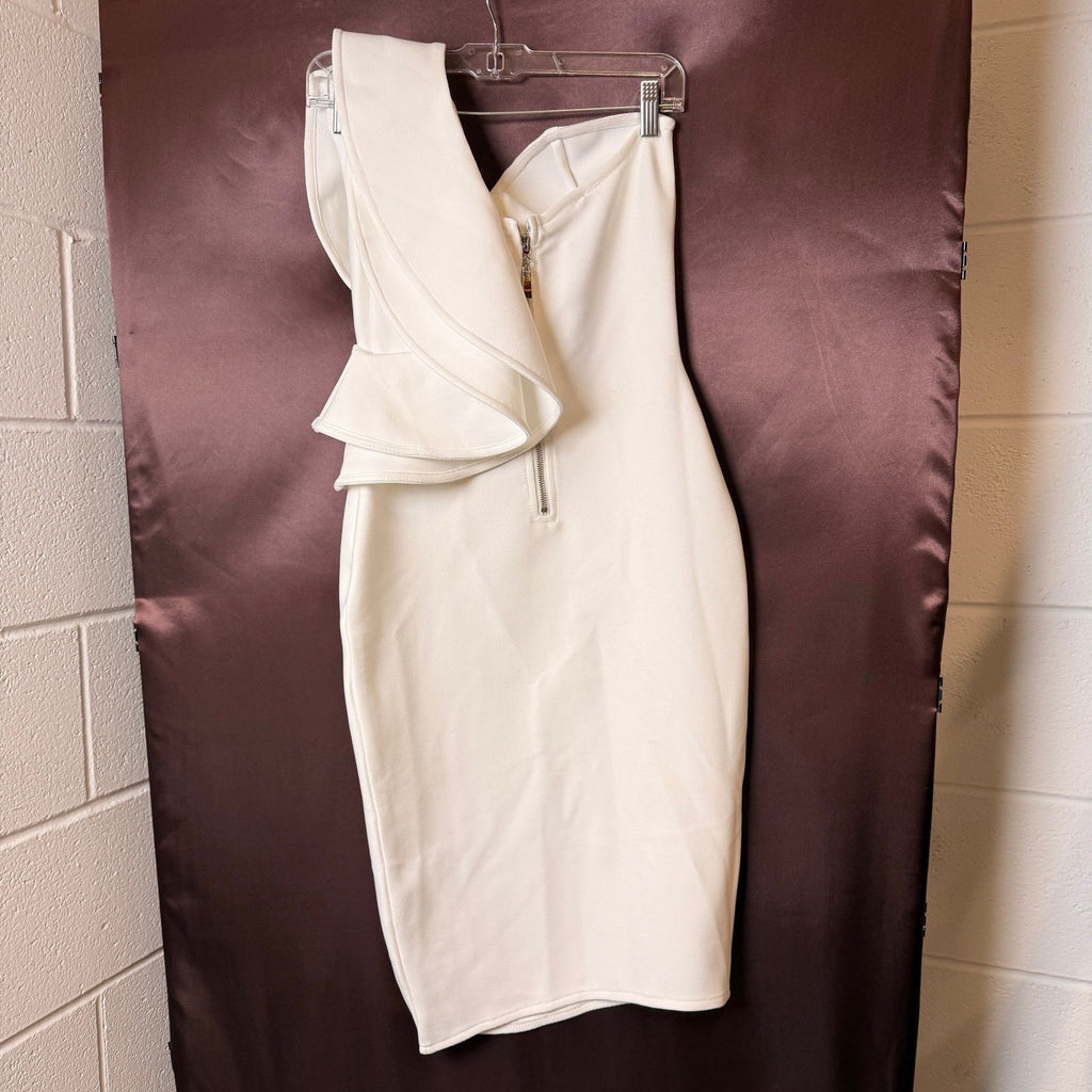 NWT UONBOX Women's S White One Shoulder Sleeveless Side Split Bandage Dress