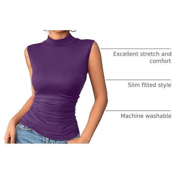 Zeagoo Women's M Purple Mock Turtleneck Tank Top Slim Fitted Sleeveless Top