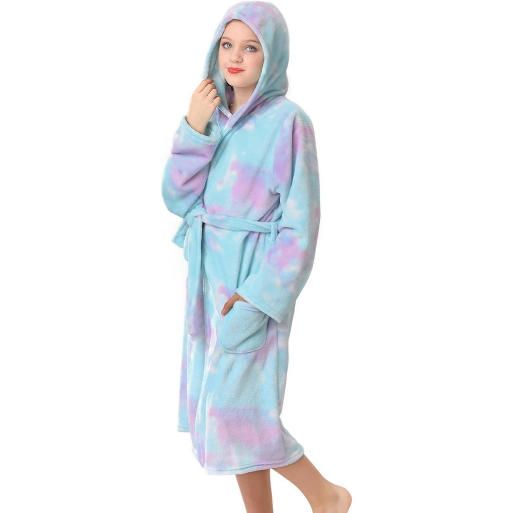 MSRP $26 V.&GRIN Girls Candy 11-12Y Fleece Hooded Robe, Soft Plush Warm Bathro