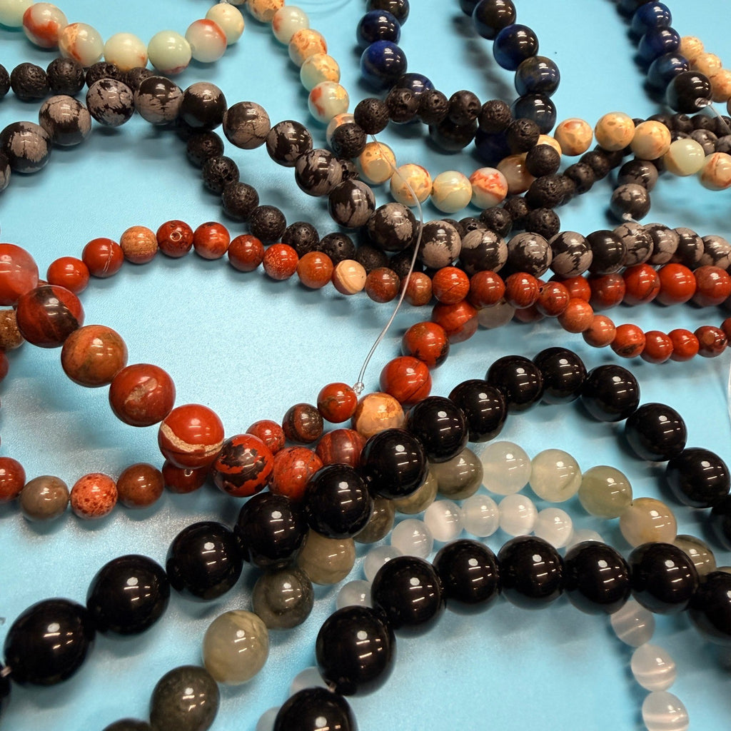 Set of 10 Natural Gemstone Round Beads Strands 15" Sizes 6,8,10 mm 14oz №B18